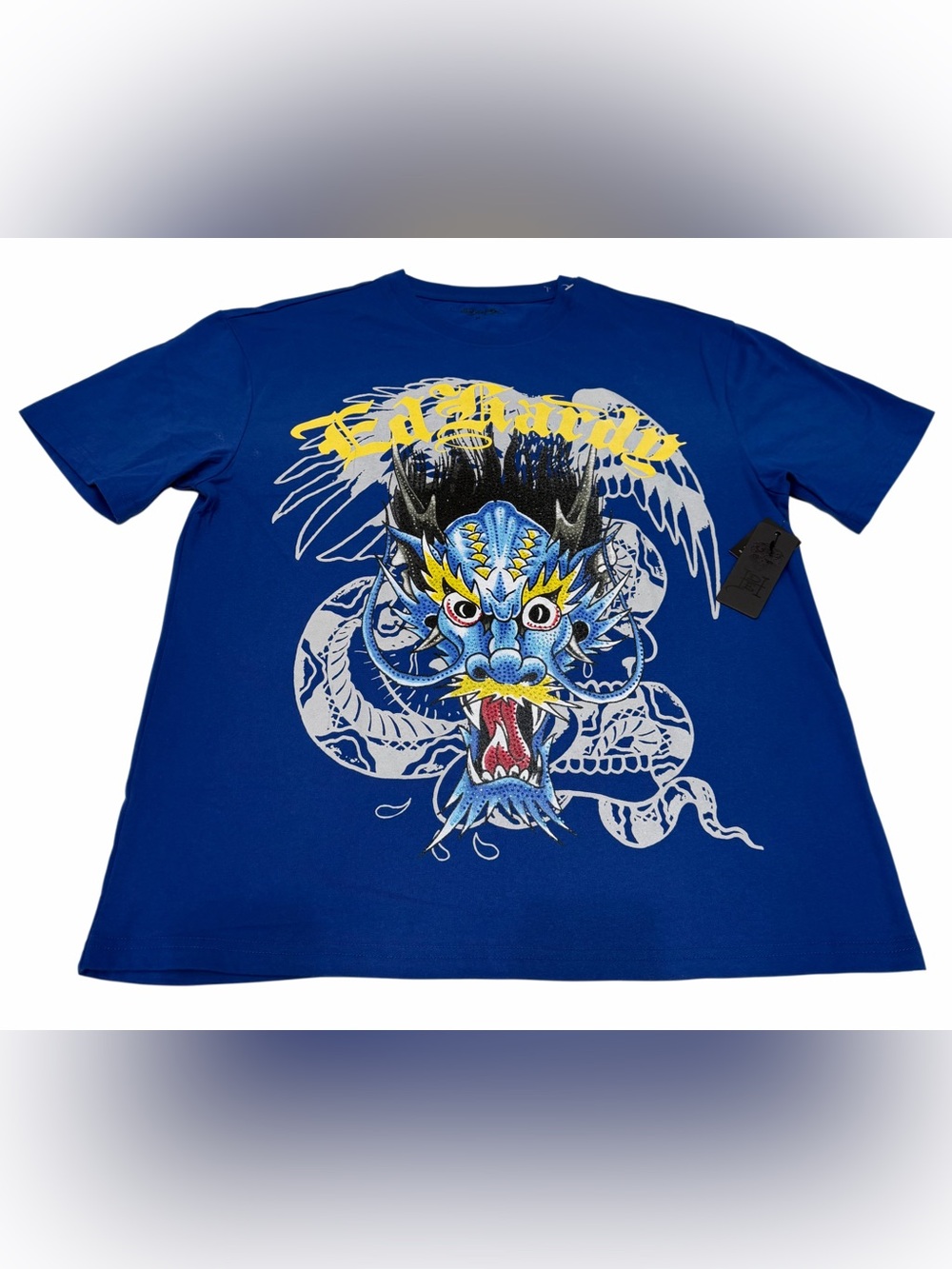 Ed Hardy Blue Dragon Crew Neck Men's T-Shirt Rhinestone M NWT